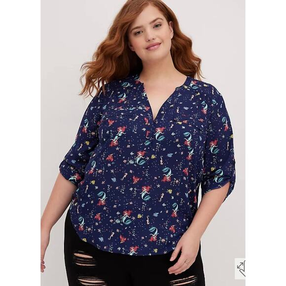 Torrid 4 (4X 26) New Disney The Little Mermaid Ariel Georgette Harper Blouse Top - Picture 3 of 4
